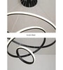 Modern Black Contemporary Spiral LED 3 Ring Chandelier   Adjustable Height with 3 Color Lighting Modes