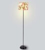 Modern Black metal Floor Lamp with Floral Print Shade