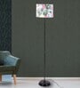 Modern Black metal Floor Lamp with Floral Print Shade