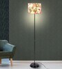 Modern Black metal Floor Lamp with Floral Print Shade