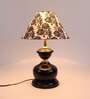 Modern Black Metal Table Lamp with Filigree Print Shade