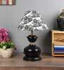 Modern Black Metal Table Lamp with Filigree Print Shade