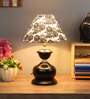 Modern Black Metal Table Lamp with Filigree Print Shade