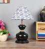 Modern Black Metal Table Lamp with Ikat Print Shade
