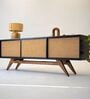 Modern Black Rattan Entertainment TV Console Cabinet