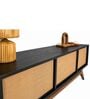 Modern Black Rattan Entertainment TV Console Cabinet