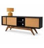 Modern Black Rattan Entertainment TV Console Cabinet