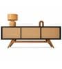 Modern Black Rattan Entertainment TV Console Cabinet