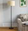 Kardish Off White Cotton Shade Club Floor Lamp With Metal Base