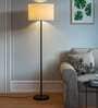 Kardish Off White Cotton Shade Club Floor Lamp With Metal Base