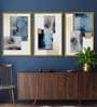 Modern Blue Abstract Geometric Wall Art Weave Marble Pattern Canvas Painting Framed Wall Art Prints