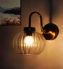 Modern Brass Wall Sconce Clear Ribbed Glass Light