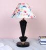 Modern Brilliance Black Metal Table Lamp With Flower Print Satin Shade
