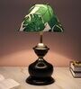 Modern Brilliance Black Metal Table Lamp With Palm Print Satin Shade