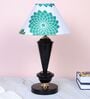 Modern Brilliance Black Metal Table Lamp With Dahlia Floral Print Satin Shade