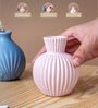 Modern Chromatic Ribbed Pink Artisanal Ceramic Flower Vase