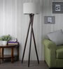 Adriana Beige Fabric Shade Tripod Floor Lamp With Wood Base