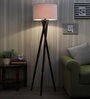 Adriana Beige Fabric Shade Tripod Floor Lamp With Wood Base