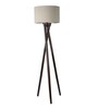 Adriana Beige Fabric Shade Tripod Floor Lamp With Wood Base