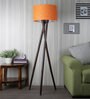 Ryan Orange Fabric Shade Tripod Floor Lamp With Wood Base