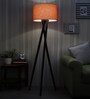 Ryan Orange Fabric Shade Tripod Floor Lamp With Wood Base