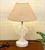 Modern Crystal Round Table Lamp, Jute Pleated Shade