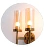 Modern Dual-Light Gold Wall Sconce with Amber Glass Cylindrical Shades