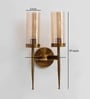 Modern Dual-Light Gold Wall Sconce with Amber Glass Cylindrical Shades