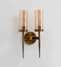 Modern Dual-Light Gold Wall Sconce with Amber Glass Cylindrical Shades