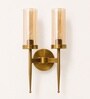 Modern Dual-Light Gold Wall Sconce with Amber Glass Cylindrical Shades