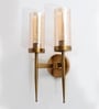 Modern Dual-Light Gold Wall Sconce with Amber Glass Cylindrical Shades
