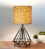 Modern Farmhouse Metal Diamond Desk Table Lamp with Printed Shade Decorative Bed Table Side Matt Black Light, Savanna