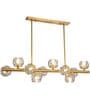 Modern Gold 10-Light Linear Chandelier with Textured Glass Shades