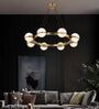 Modern Gold Ring Chandelier with Frosted Glass Spheres