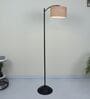Modern Lamppost Style Black Iron Base Floor Lamps Beige Jute Shade