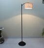 Modern Lamppost Style Black Iron Base Floor Lamps Beige Jute Shade