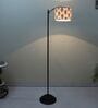Modern Lamppost Style Black Iron Base Floor Lamps Big Leaf Print Satin Shade