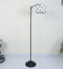 Modern Lamppost Style Black Iron Base Floor Lamps Big Leaf Print Satin Shade
