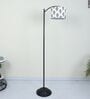 Modern Lamppost Style Black Iron Base Floor Lamps Big Leaf Print Satin Shade