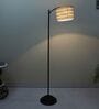 Modern Lamppost Style Black Iron Base Floor Lamps Chevron Print Satin Shade