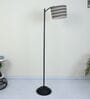 Modern Lamppost Style Black Iron Base Floor Lamps Chevron Print Satin Shade