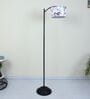 Modern Lamppost Style Black Iron Base Floor Lamps Cobra Saffron Print Satin Shade