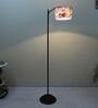 Modern Lamppost Style Black Iron Base Floor Lamps Cobra Saffron Print Satin Shade