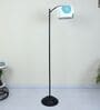 Modern Lamppost Style Black Iron Base Floor Lamps Dahlia Floral Print Satin Shade