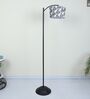 Modern Lamppost Style Black Iron Base Floor Lamps Filigree Print Satin Shade