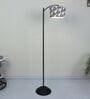 Modern Lamppost Style Black Iron Base Floor Lamps Filigree Print Satin Shade