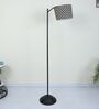 Modern Lamppost Style Black Iron Base Floor Lamps Geometric Print Satin Shade