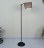 Modern Lamppost Style Black Iron Base Floor Lamps Geometric Print Satin Shade