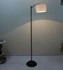 Modern Lamppost Style Black Iron Base Floor Lamps Maze Print Satin Shade