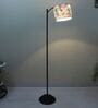 Modern Lamppost Style Black Iron Base Floor Lamps Narcissue Floral Print Satin Shade